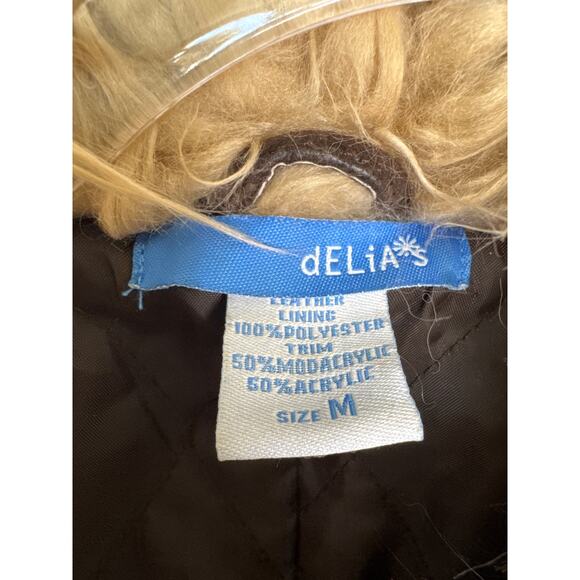 Y2K dELiA*s Suede Faux Fur Trim Jacket – Brown Shaggy Coat Size M (1990s/2000s) - Picture 11 of 13